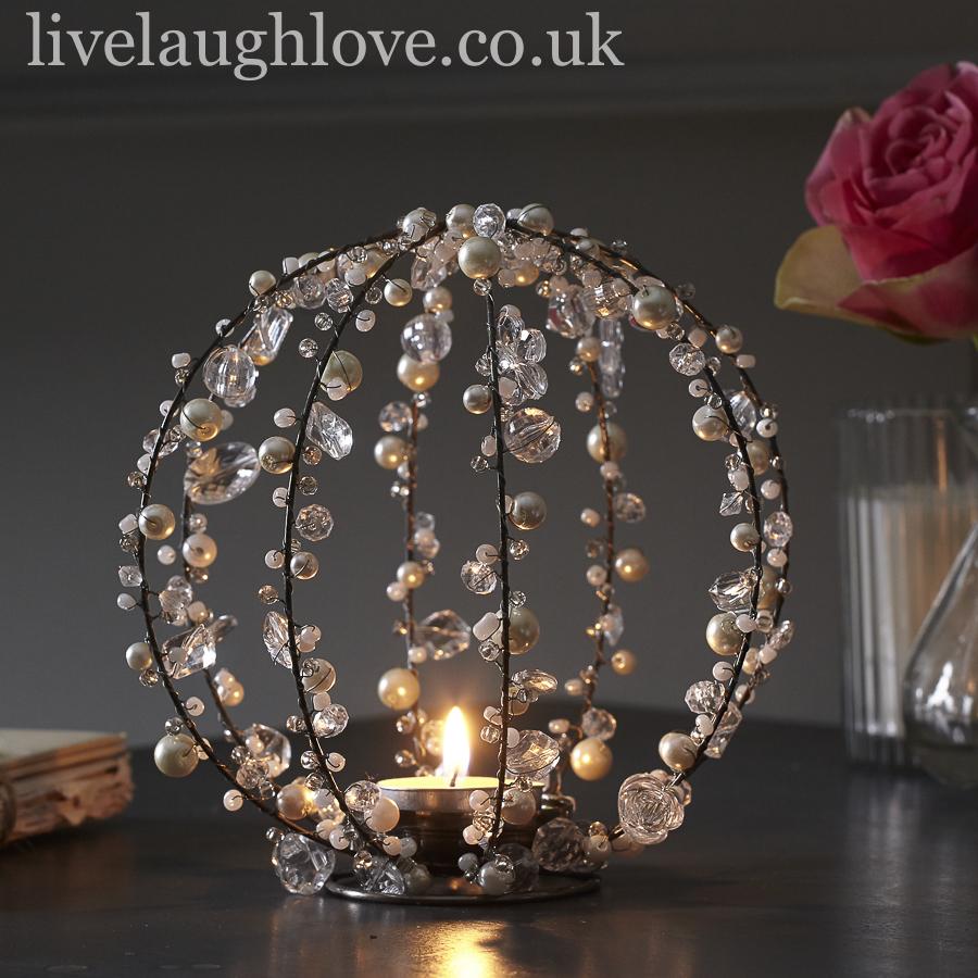 Pearl & Crystal Globe Tea Light Holder - Large - LIVE LAUGH LOVE LIMITED