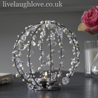 Pearl & Crystal Globe Tea Light Holder - Large - LIVE LAUGH LOVE LIMITED