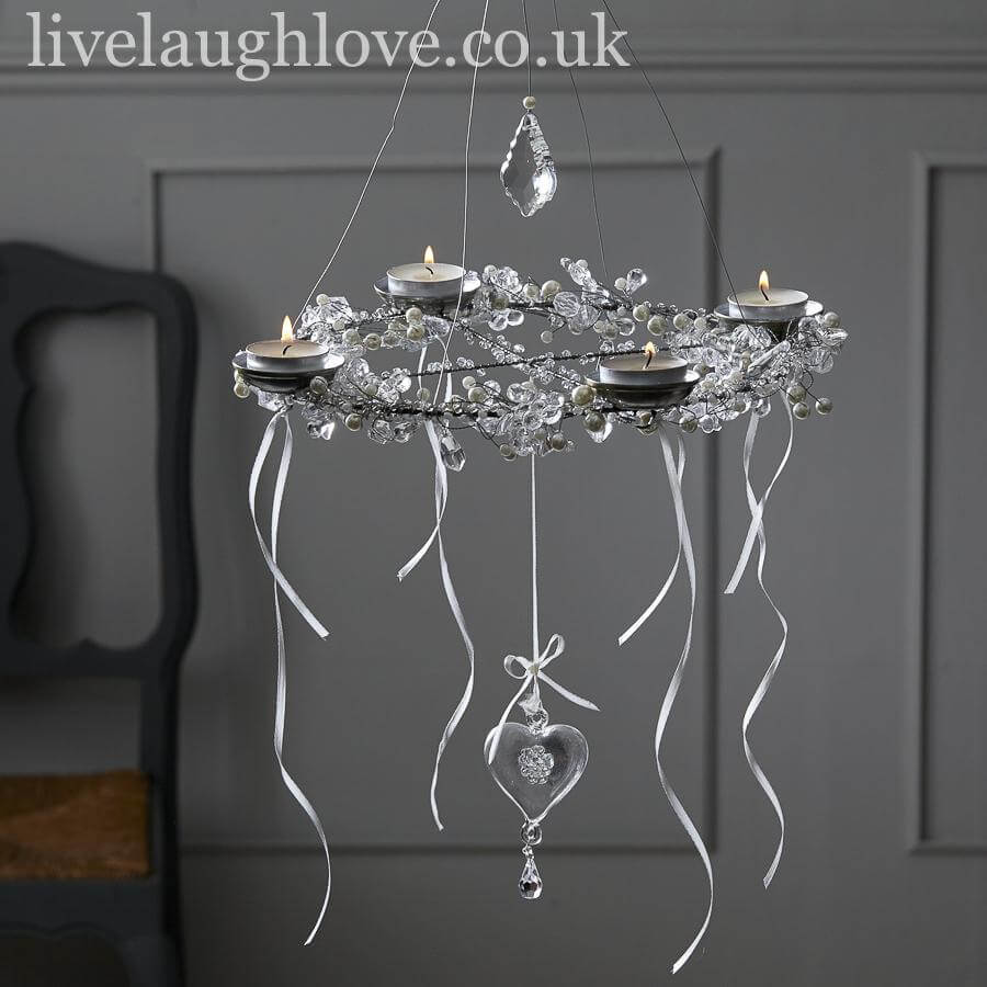 Pearl & Crystal Hanging Chandelier Tea Light Holder - LIVE LAUGH LOVE LIMITED