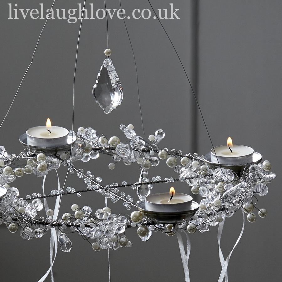 Pearl & Crystal Hanging Chandelier Tea Light Holder - LIVE LAUGH LOVE LIMITED