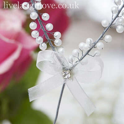 Pearl Heart Pot Stake W/ Diamante & Organza Bow - LIVE LAUGH LOVE LIMITED