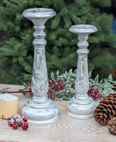 Pearlized Silver Christmas Pillar Candle Holder - LIVE LAUGH LOVE LIMITED