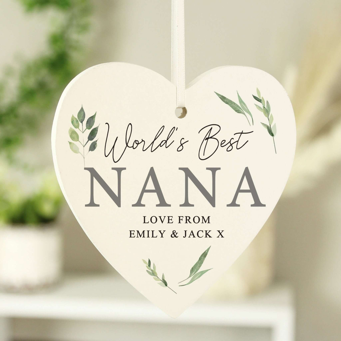 Personalised Botanical Hanging Wooden Heart Decoration - LIVE LAUGH LOVE LIMITED