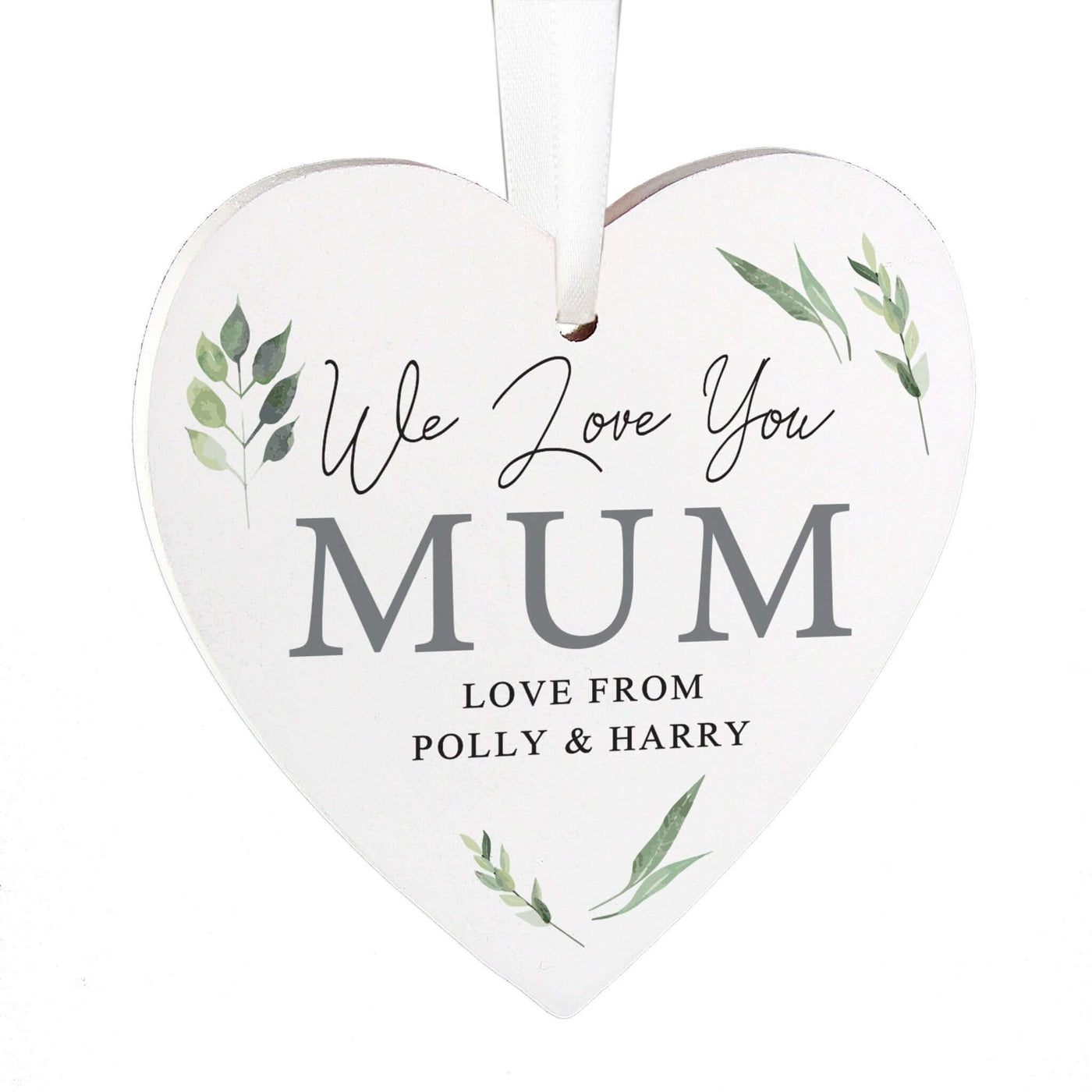 Personalised Botanical Hanging Wooden Heart Decoration - LIVE LAUGH LOVE LIMITED