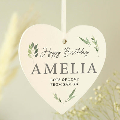 Personalised Botanical Hanging Wooden Heart Decoration - LIVE LAUGH LOVE LIMITED