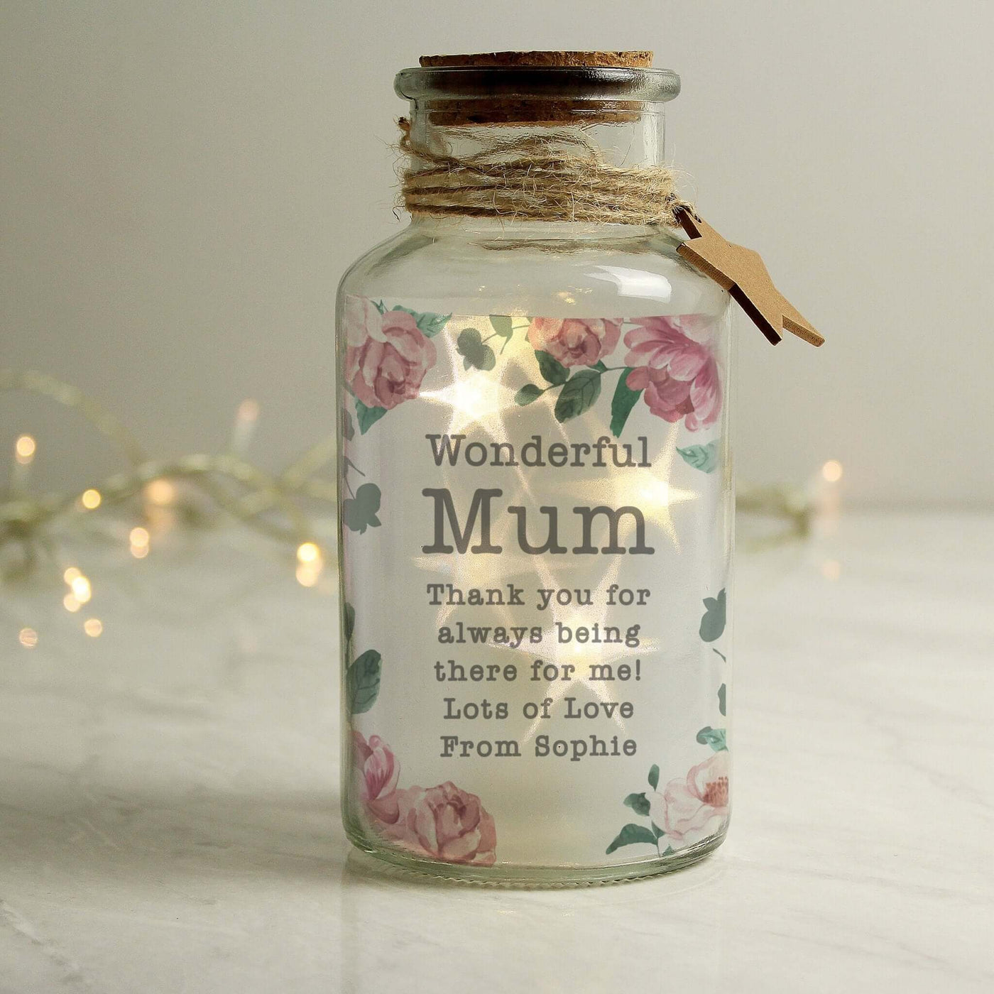 Personalised Floral Watercolour LED Glass Jar - LIVE LAUGH LOVE LIMITED