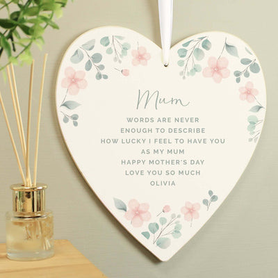 Personalised Floral Wooden Heart Decoration - LIVE LAUGH LOVE LIMITED