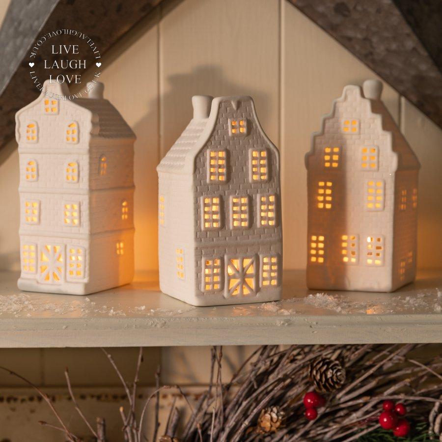 Porcelain House - Festive Tea Light Holder - LIVE LAUGH LOVE LIMITED