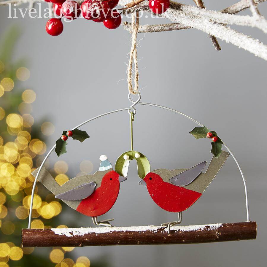 Robins Under Mistletoe On Stick - LIVE LAUGH LOVE LIMITED