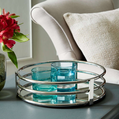 Round Mirror Tray with Chrome Detail - LIVE LAUGH LOVE LIMITED