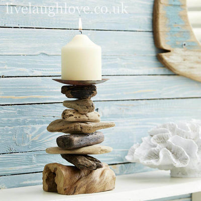 Rustic Driftwood & Metal Candlestick - Natural - LIVE LAUGH LOVE LIMITED