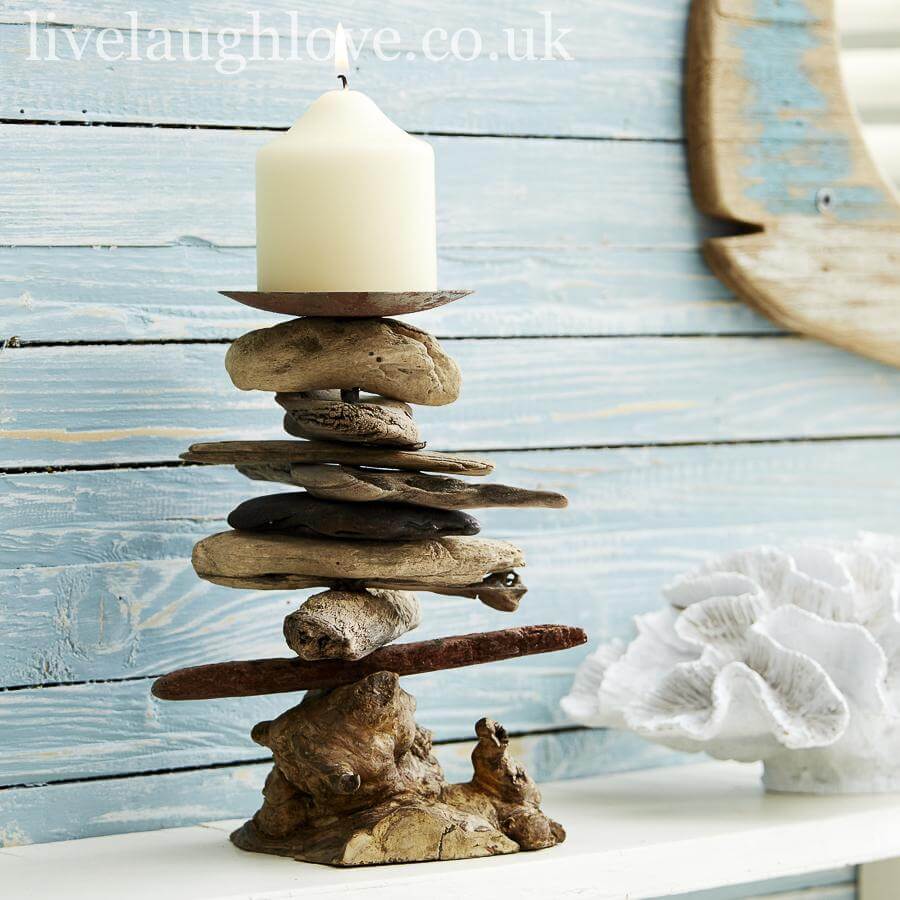 Rustic Driftwood & Metal Candlestick - Natural - LIVE LAUGH LOVE LIMITED