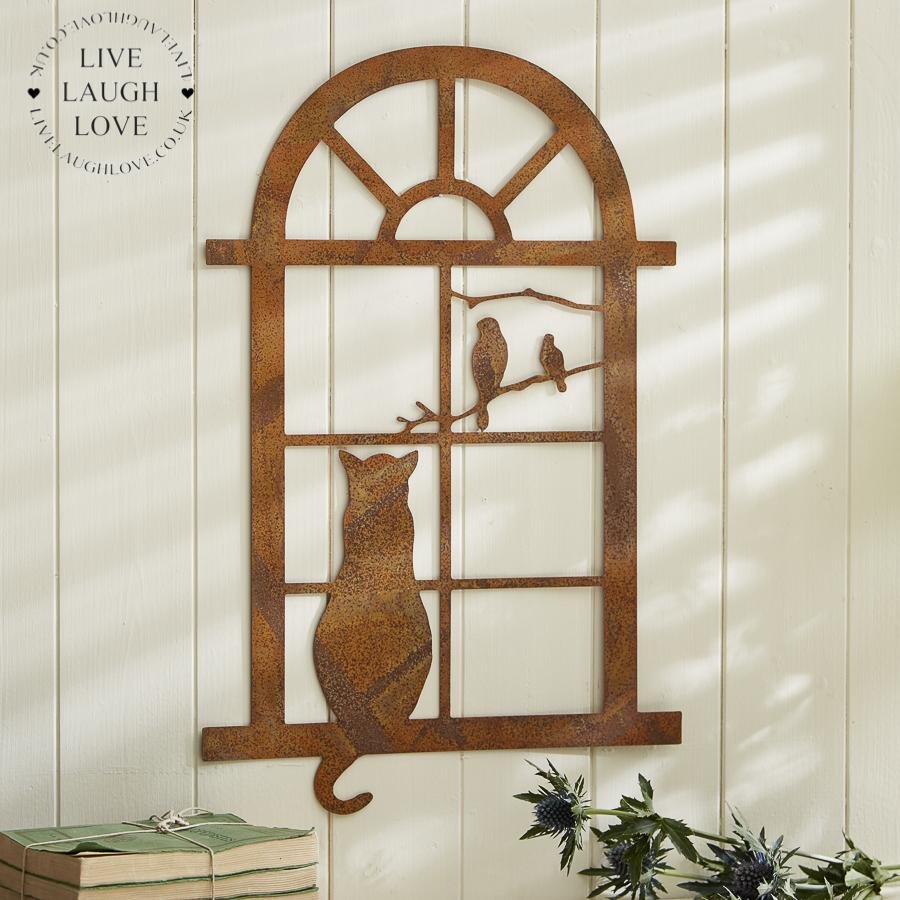 Rustic Metal Cat In Window Wall Decoration - LIVE LAUGH LOVE LIMITED