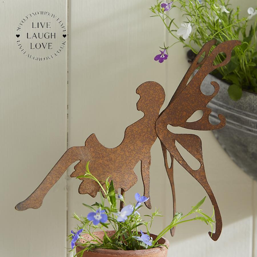 Rustic Sitting Fairy Pot Stake - LIVE LAUGH LOVE LIMITED