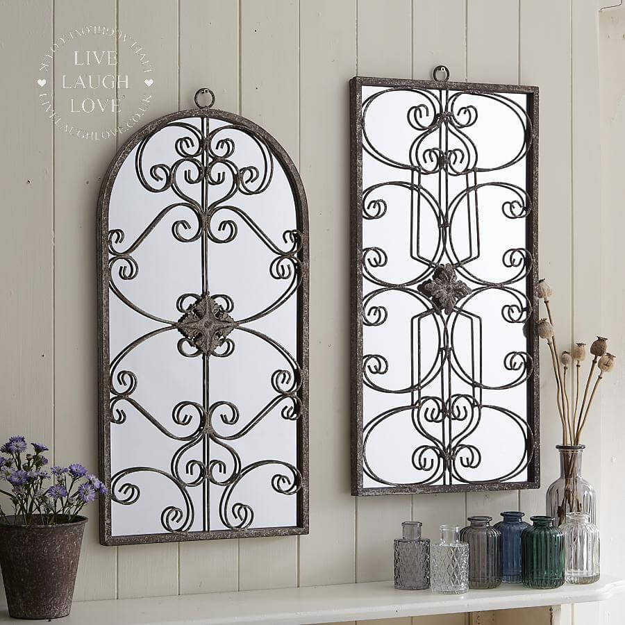 Rustic Wall Mirror With Scroll Work - LIVE LAUGH LOVE LIMITED