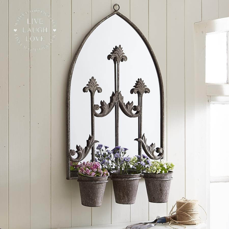 Rustic Wall Mirror With Triple Planter - LIVE LAUGH LOVE LIMITED