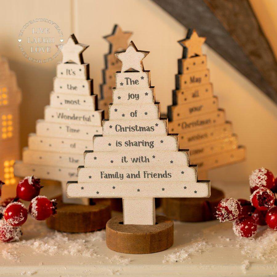 Sentimental Wooden Christmas Tree Shelf Sitters - LIVE LAUGH LOVE LIMITED