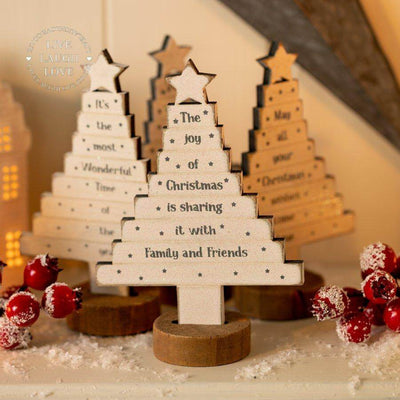Sentimental Wooden Christmas Tree Shelf Sitters - LIVE LAUGH LOVE LIMITED