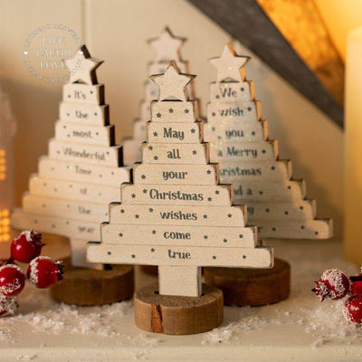 Sentimental Wooden Christmas Tree Shelf Sitters - LIVE LAUGH LOVE LIMITED