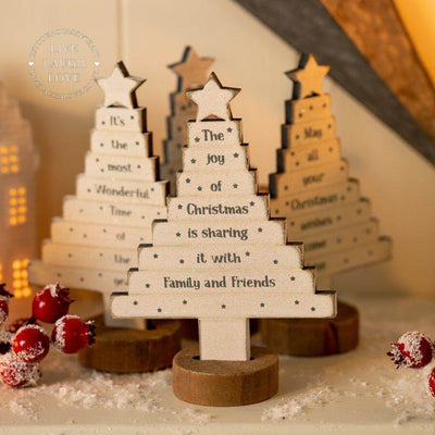 Sentimental Wooden Christmas Tree Shelf Sitters - LIVE LAUGH LOVE LIMITED
