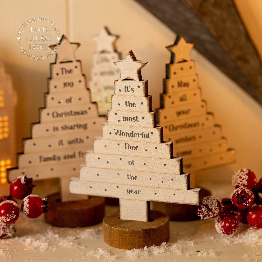 Sentimental Wooden Christmas Tree Shelf Sitters - LIVE LAUGH LOVE LIMITED