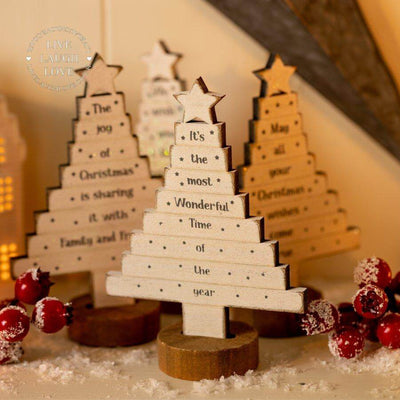 Sentimental Wooden Christmas Tree Shelf Sitters - LIVE LAUGH LOVE LIMITED