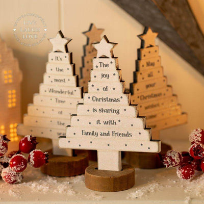 Sentimental Wooden Christmas Tree Shelf Sitters - LIVE LAUGH LOVE LIMITED