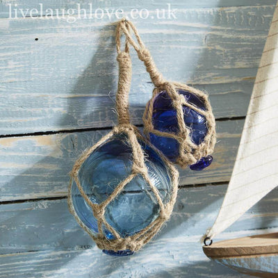 Set Of 2 Hanging Glass Buoys - 10cm & 6.5cm - LIVE LAUGH LOVE LIMITED