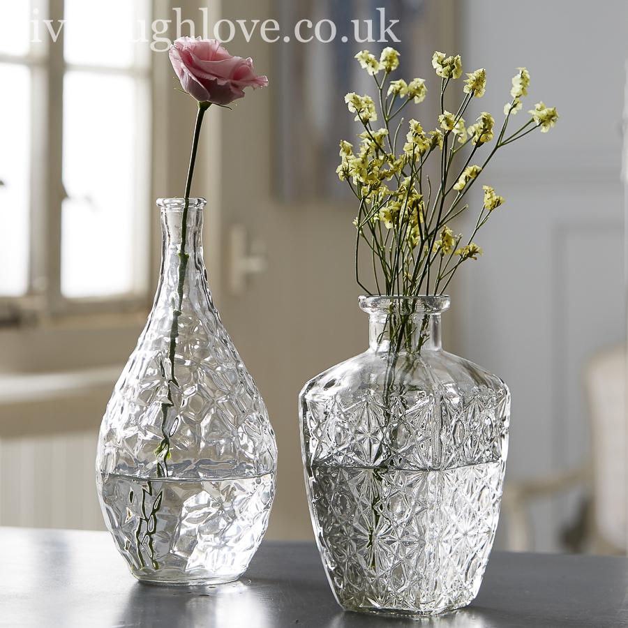 Set Of 2 Large Decorative Clear Glass Vases - Set A - LIVE LAUGH LOVE LIMITED
