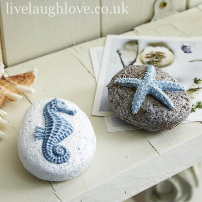 Set Of 2 Nautical Resin Pebbles - Starfish & Seahorse - LIVE LAUGH LOVE LIMITED