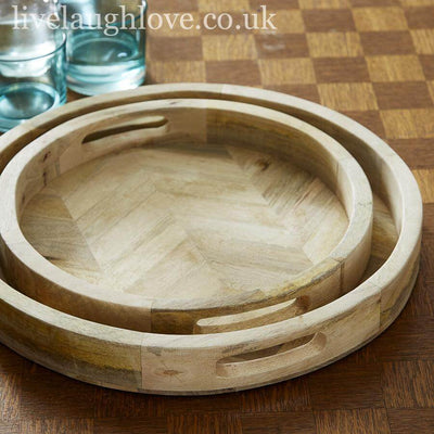 Set Of 2 Round Herringbone Trays - LIVE LAUGH LOVE LIMITED