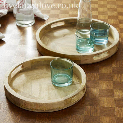 Set Of 2 Round Herringbone Trays - LIVE LAUGH LOVE LIMITED