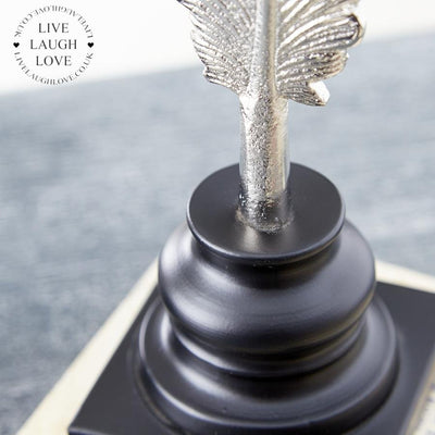 Set of 2 Silver Feathers on Metal Base - LIVE LAUGH LOVE LIMITED