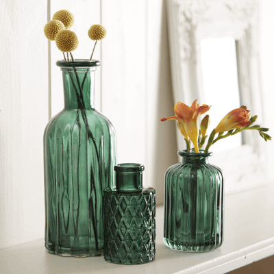 Set of 3 Assorted Glass Vases - Emerald Green - LIVE LAUGH LOVE LIMITED