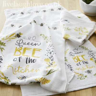 Set Of 3 Cotton Tea Towels - Queen Bee - LIVE LAUGH LOVE LIMITED