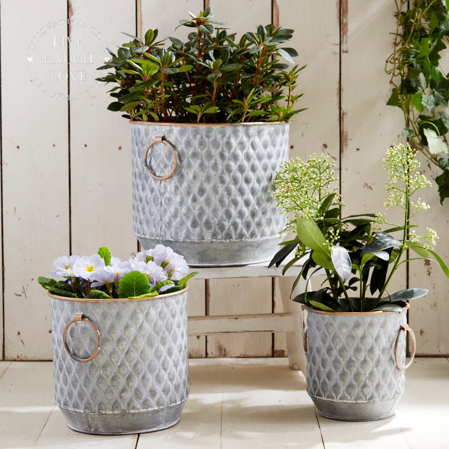 Set Of 3 Embossed Metal Planters - LIVE LAUGH LOVE LIMITED
