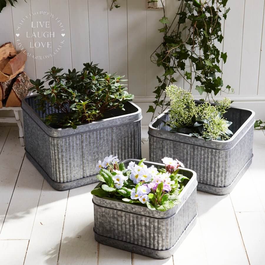 Set of 3 Galvanised Tubs - LIVE LAUGH LOVE LIMITED