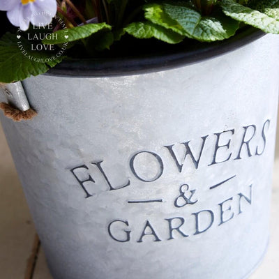 Set of 3 Metal Silver 'Flowers and Garden' Vintage Planter Buckets - LIVE LAUGH LOVE LIMITED