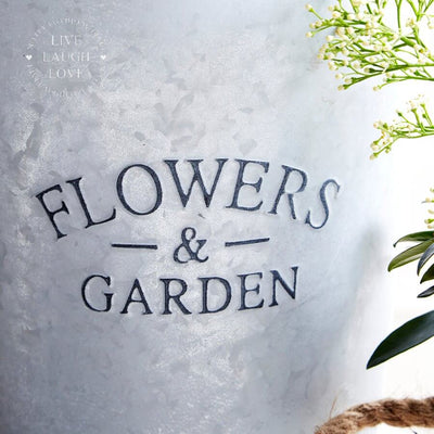 Set of 3 Metal Silver 'Flowers and Garden' Vintage Planter Buckets - LIVE LAUGH LOVE LIMITED