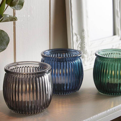 Set of 3 Ribbed Glass Tealight Holder - LIVE LAUGH LOVE LIMITED