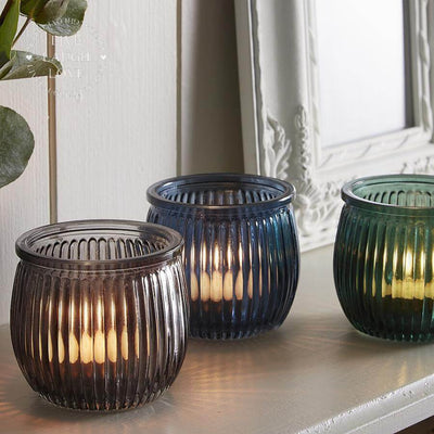 Set of 3 Ribbed Glass Tealight Holder - LIVE LAUGH LOVE LIMITED