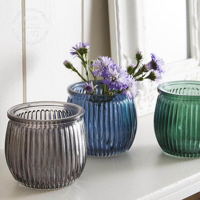 Set of 3 Ribbed Glass Tealight Holder - LIVE LAUGH LOVE LIMITED
