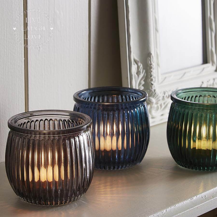 Set of 3 Ribbed Glass Tealight Holder - LIVE LAUGH LOVE LIMITED