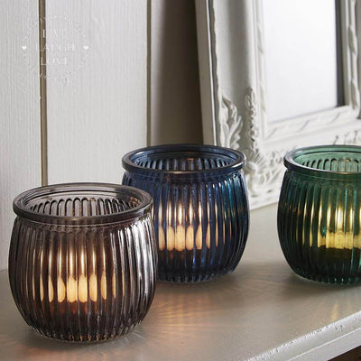 Set of 3 Ribbed Glass Tealight Holder - LIVE LAUGH LOVE LIMITED