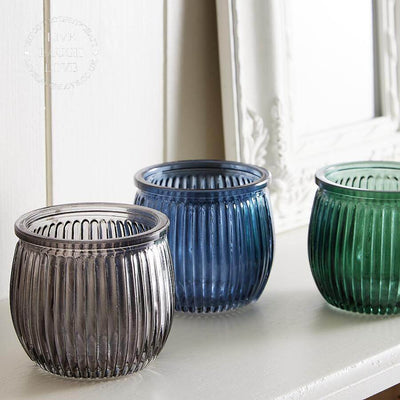 Set of 3 Ribbed Glass Tealight Holder - LIVE LAUGH LOVE LIMITED