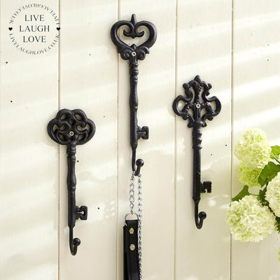 Set Of 3 Vintage Key Hooks - LIVE LAUGH LOVE LIMITED