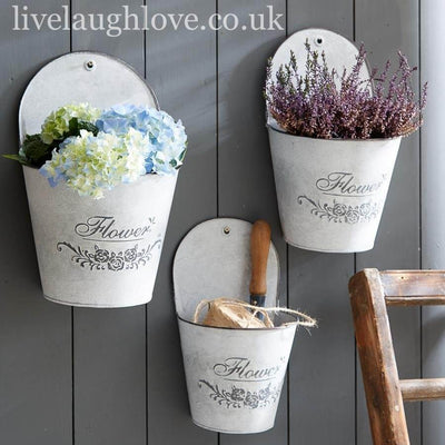 Set Of Three Galvanized Metal Planter Pots - LIVE LAUGH LOVE LIMITED