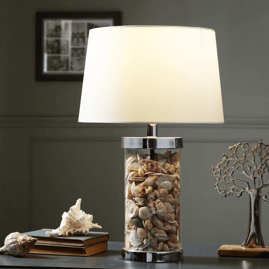 Shell Filled Glass Lamp W/ White Shade | Live Laugh Love – LIVE LAUGH ...