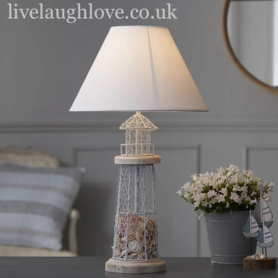 Shell Filled Lighthouse Lamp With Fabric Shade - LIVE LAUGH LOVE LIMITED