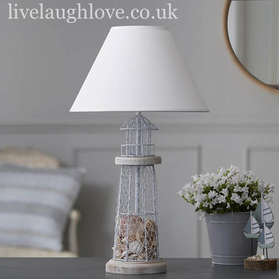 Shell Filled Lighthouse Lamp With Fabric Shade - LIVE LAUGH LOVE LIMITED